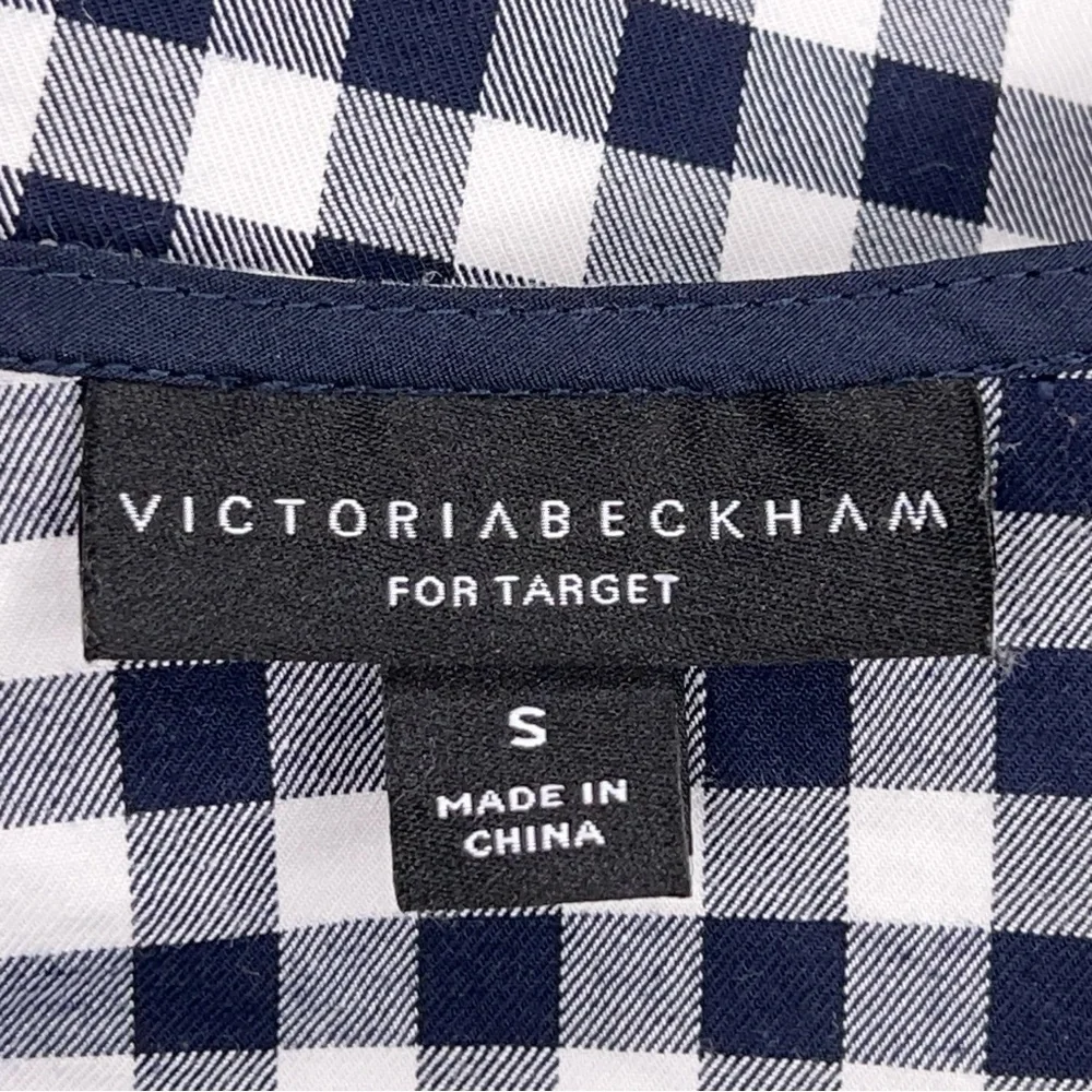 Small Victoria Beckham For Target Gingham Blue White Plaid Ruffle Preppy Cotton